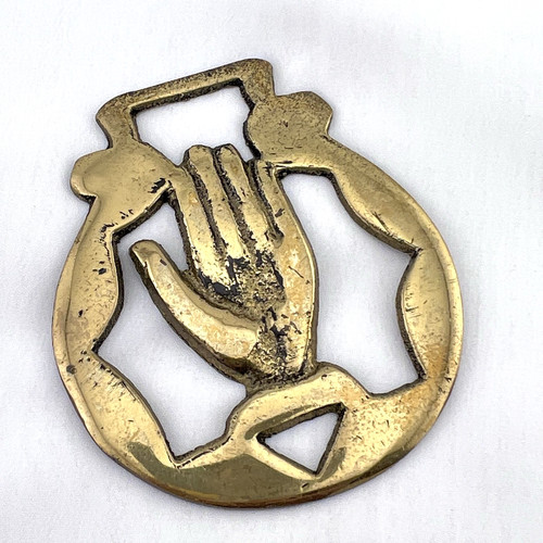 Brass Horse Medallion Vintage English Hamza Hand Power Protection Parade Harness