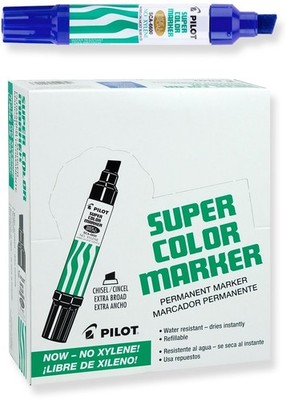 Pilot Super Color Jumbo Permanent Markers 12 Count Blue Broad Chisel Tip