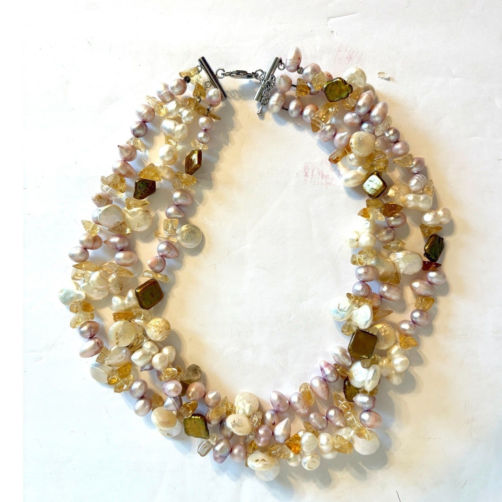 Multi Strand Pearl Gemstone Statement Necklace La… - image 3