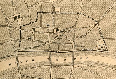 Part of Modern London Showing Ancient Wall 1897 Map of City of Lon- Old Photo
