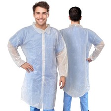 White Disposable Lab Coat 35 GSM Polypropylene Elastic Wrists 50 Count Large