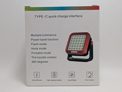 Portable LED Work Light USB-C Rechargeable Power Bank Hook Magnetic