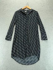 Prologue Shirt Dress Small Black White High Low Hem Button Front Dark Academia