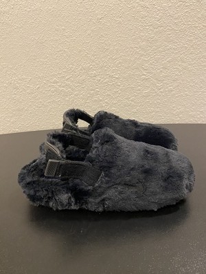 Women's Size 6 Nike Calm Mule Fuzzy Faux Fur Black Sandal Slide FZ3119-001