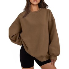 Womens Oversized Fleece Sweatshirt Jumper Long Sleeve Crew Neck Casual Top UK