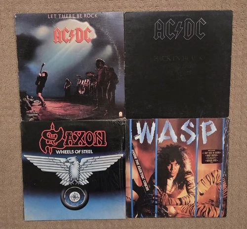 Lot of 4 Hard Rock Heavy Metal vinyl record albums AC/DC Saxon W.A.S.P.