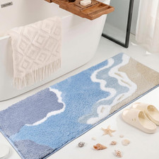 Blue Bathroom Runner Rugs, Non-Slip Absorbent Cute Coastal Bath Mat