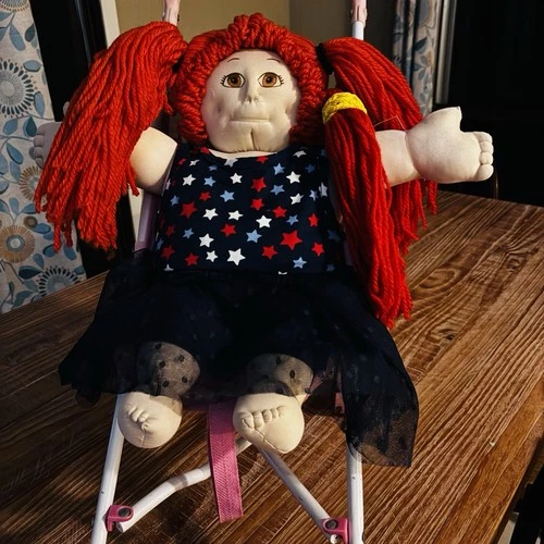 Vintage~Homemade Cabbage Patch Style Doll~Red Yarn Hair~Soft Cloth Body~