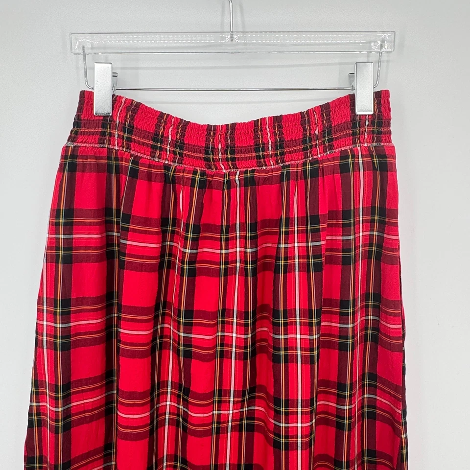 Antigua falda azul marino grande alta tartán cuadros modal cintura ajustada línea A midi rojo NUEVO Foto 4 de 4