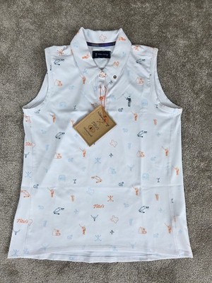 William Murray Golf Polo Top Damen S Titos Vodka Texas weiß Stretch UPF50+