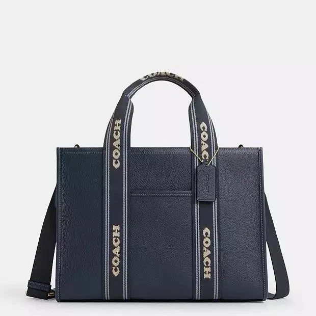 Borsa Coach CBM10 Smith nuova con etichetta in pelle di ciottoli e tessitura oro denim