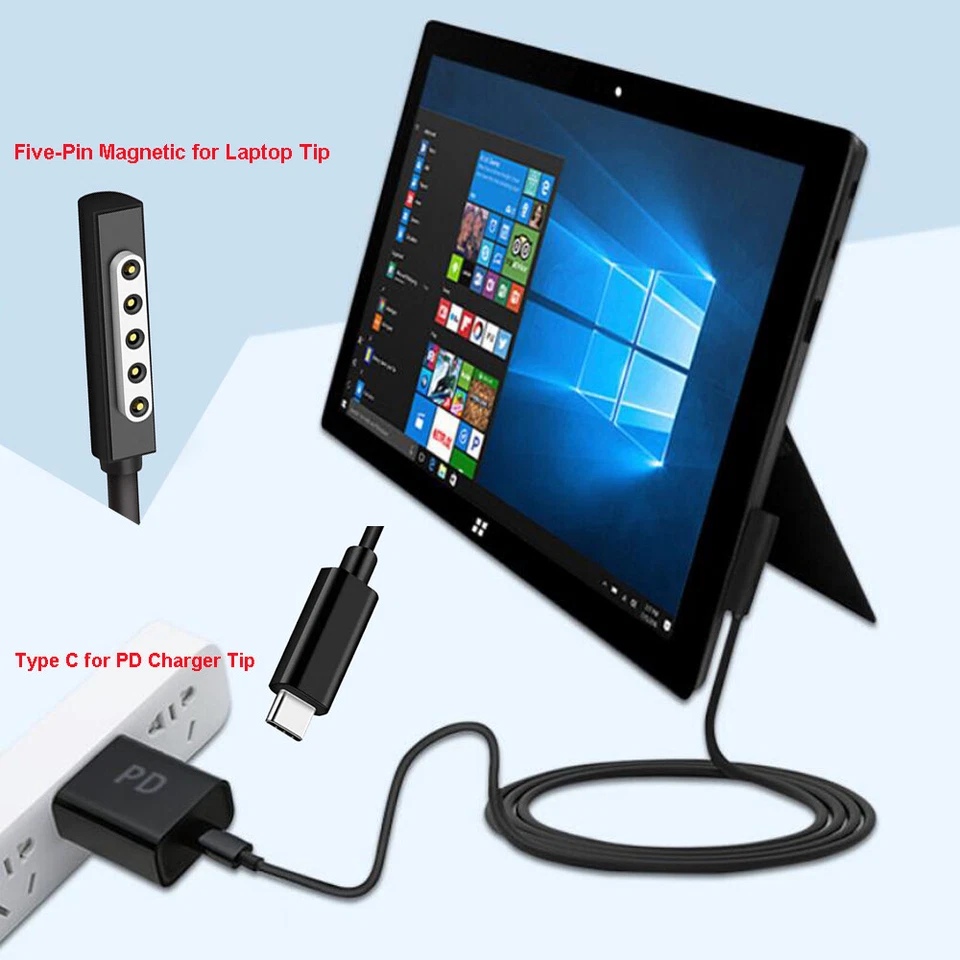 USB-C Type-C to Surface 5 Pin Magnetic Cable for Microsoft Surface Pro 1 2 RT #1 - Image 2 of 4