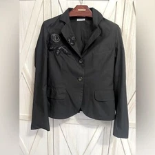 Just in Case Embroidered Black Cotton Blazer Size S Artsy Academia Office Femini
