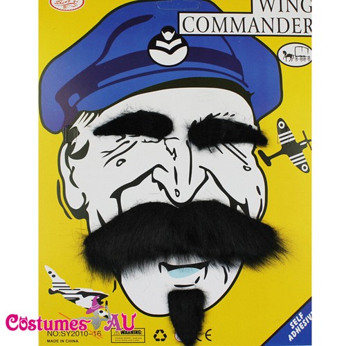 Mens Black Fake Mustache Self Adhesive Costume Wing Commander Moustache ...
