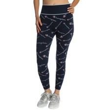 Champion Sweat Tight Navy Multi Scale Tossed Script Logo Pant Women's Leggings