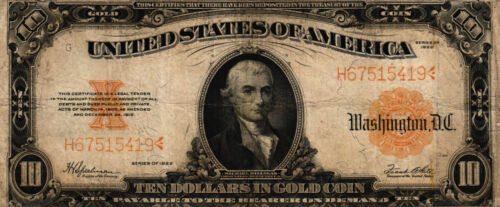 02 USA Fr1173 10 Dollars 1922 Gold Certificate - Bild 1 von 2