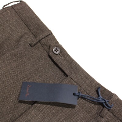 Zanella NWT Dress Pants Size 32 US Curtis In Brown Melange Wool Blend