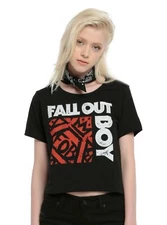 Fall Out Boy Juniors FOB Black Crop Top Shirt New
