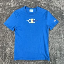 Champion T Shirt Tee Shirt Cotton Men’s Small Embroidered Logo Blue White