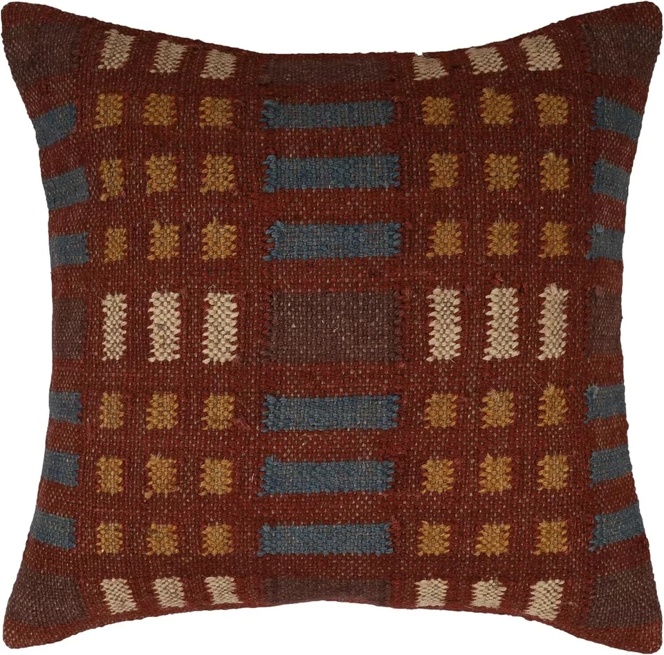 Funda Cojín Kilim Yute 18x18" India Hecha a Mano para Salón Dormitorio 18x18 pulgadas Foto 3 de 4