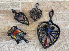 Lot 4 Vintage  Antique Cast Iron Sad Iron  Trivets, Paint Accents Unmarked