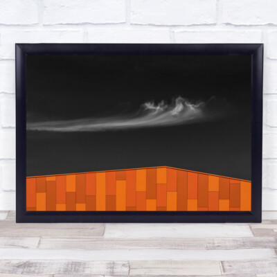 Wolkenhimmel Architektur Fassade Dach Rauchwand orange Gitterlinien Wandkunstdruck