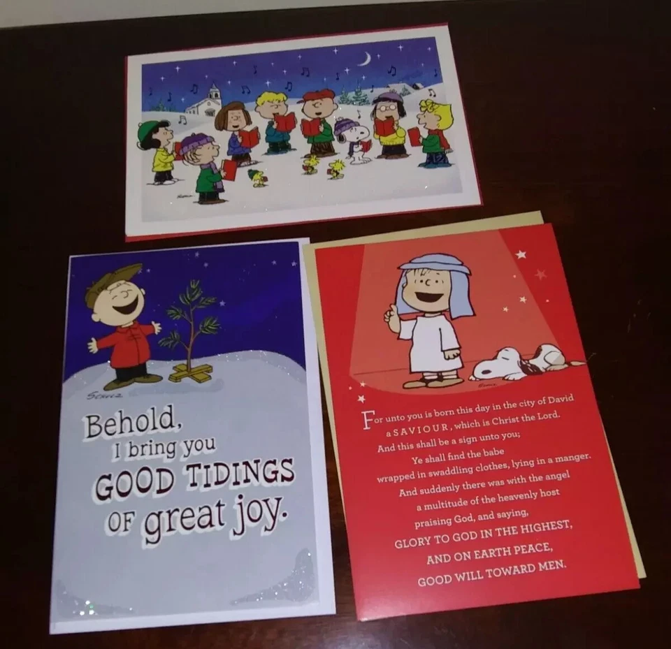 Peanuts Christmas Card Religious Hallmark Dayspring Charlie Brown Linus Snoopy