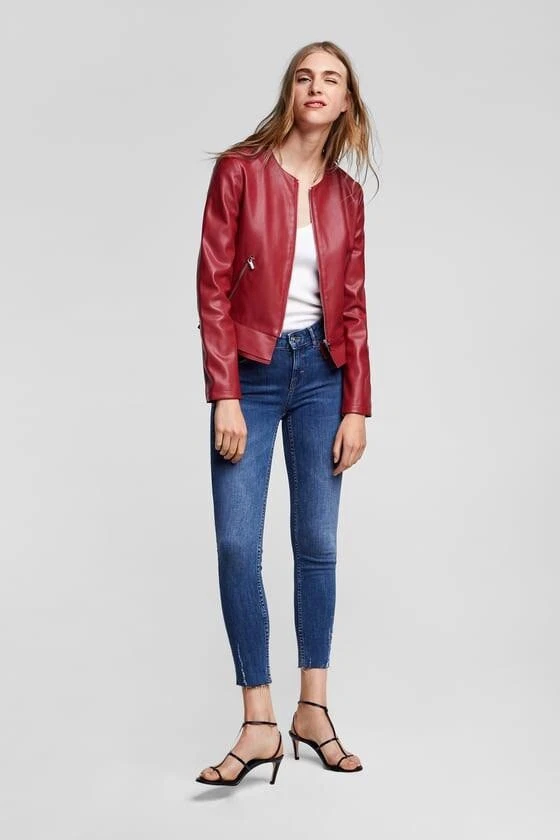 Zara red faux leather clearance jacket