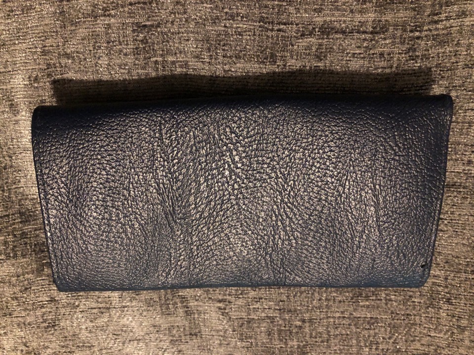 GHS GSH Vintage Style Blue Plastic Leather Look 7 Compartment Purse