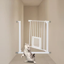 White Baby Gate Baby Safety Gate Guardrail with Small Pet Door Baby Protection