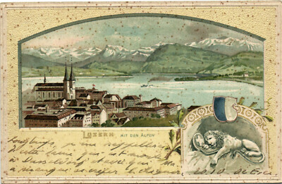 PC SWITZERLAND, LUZERN MIT DEN ALPEN, Vintage EMBOSSED Postcard (b29421)