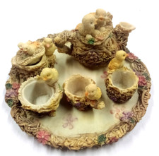 Adorable Vintage Baby Birds in Nests Miniature Ceramic Tea Set