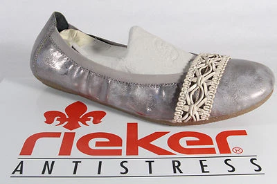 Rieker Ballerina Slipper grau, weiche Lederinnensohle, Gummisohle  NEU - Bild 1 von 4