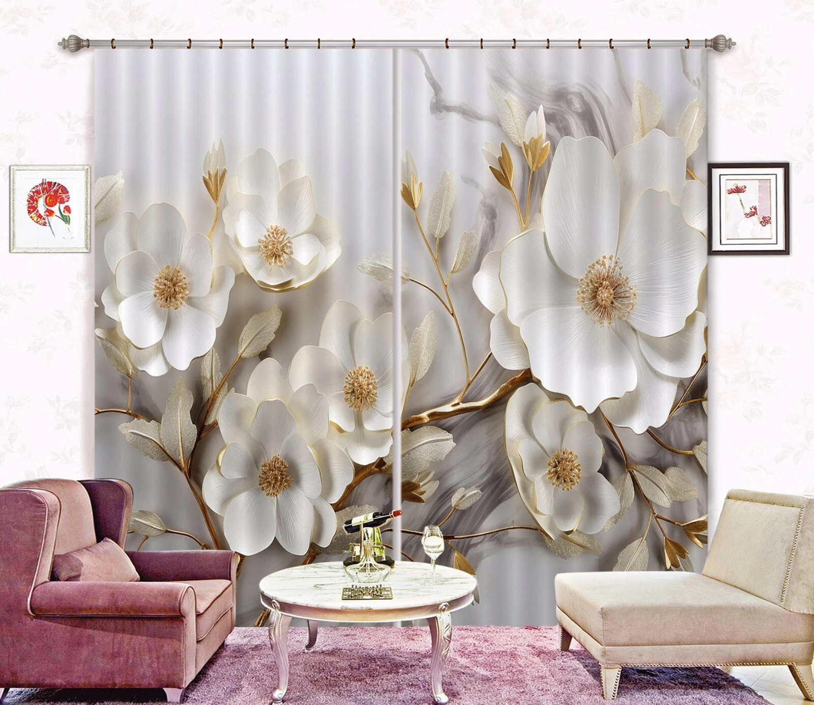 3D Gentle White Flowers ZHUB5240 Photo Curtain Window Blockout Fabric Vera 2023