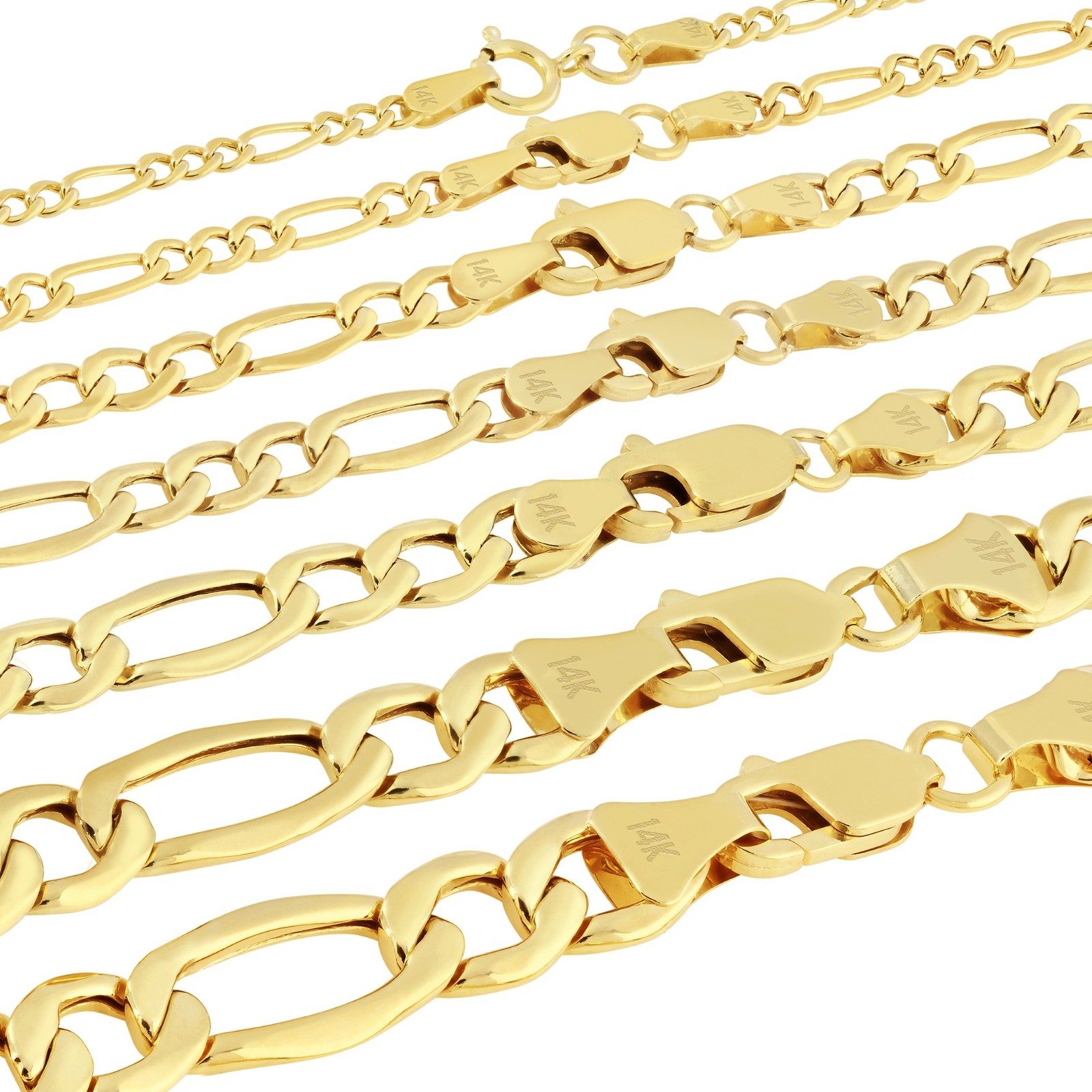 14K Yellow Gold 2mm-7.5mm Figaro Link Chain Necklace Bracelet Men Women 7"- 30"