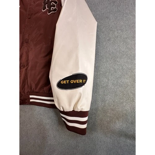 Riot Empire Mens No Bad Vibes Varsity Jacket Brown Cream XL MNJK3060-BRN-RE image 6