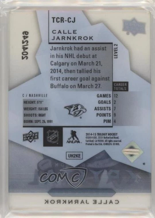 2014-15 Upper Deck Trilogy Crystal Rookies Tier 2 /249 Calle Jarnkrok #TCR-CJ RC - Image 2 of 2