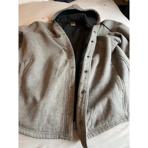 Noble Outfitters mens XL button up fleece lined gray shacket hooded light coat image 4