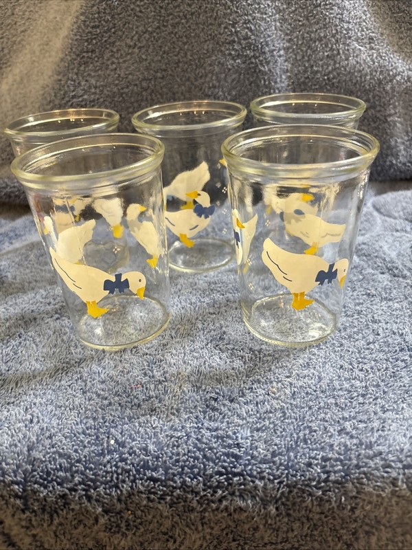 Vintage Bama Jelly Jar Glasses Country Goose 5 Total D-2