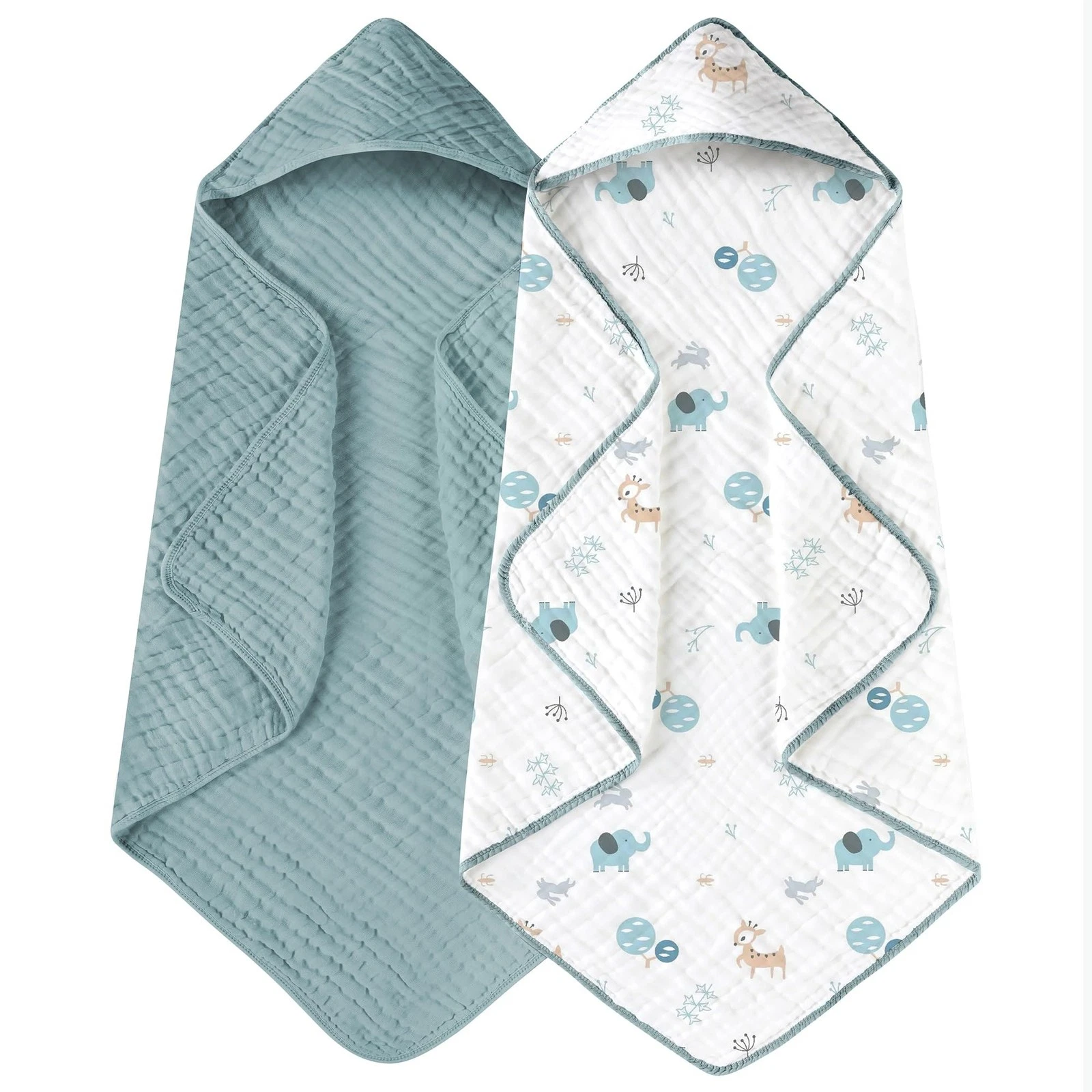 Hooded Baby Towels 2 Pack 32x32 Inch Muslin Organic Cotton Blue Yoofoss Newborn