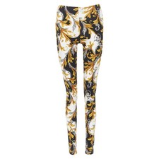Versace Barocco Acanthg Signature Floral Legging Pants Women Gold Size 34