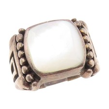 925 Sterling Silver Vintage Ring Mother Of Pearl Statement Band Sz 7 RG35180