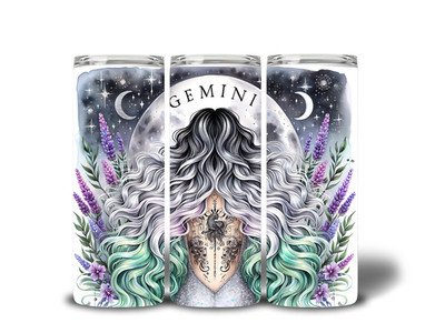 GEMINI ZODIAC - 20 Unzen dünner Becher mit Deckel & Metallstrohhalm