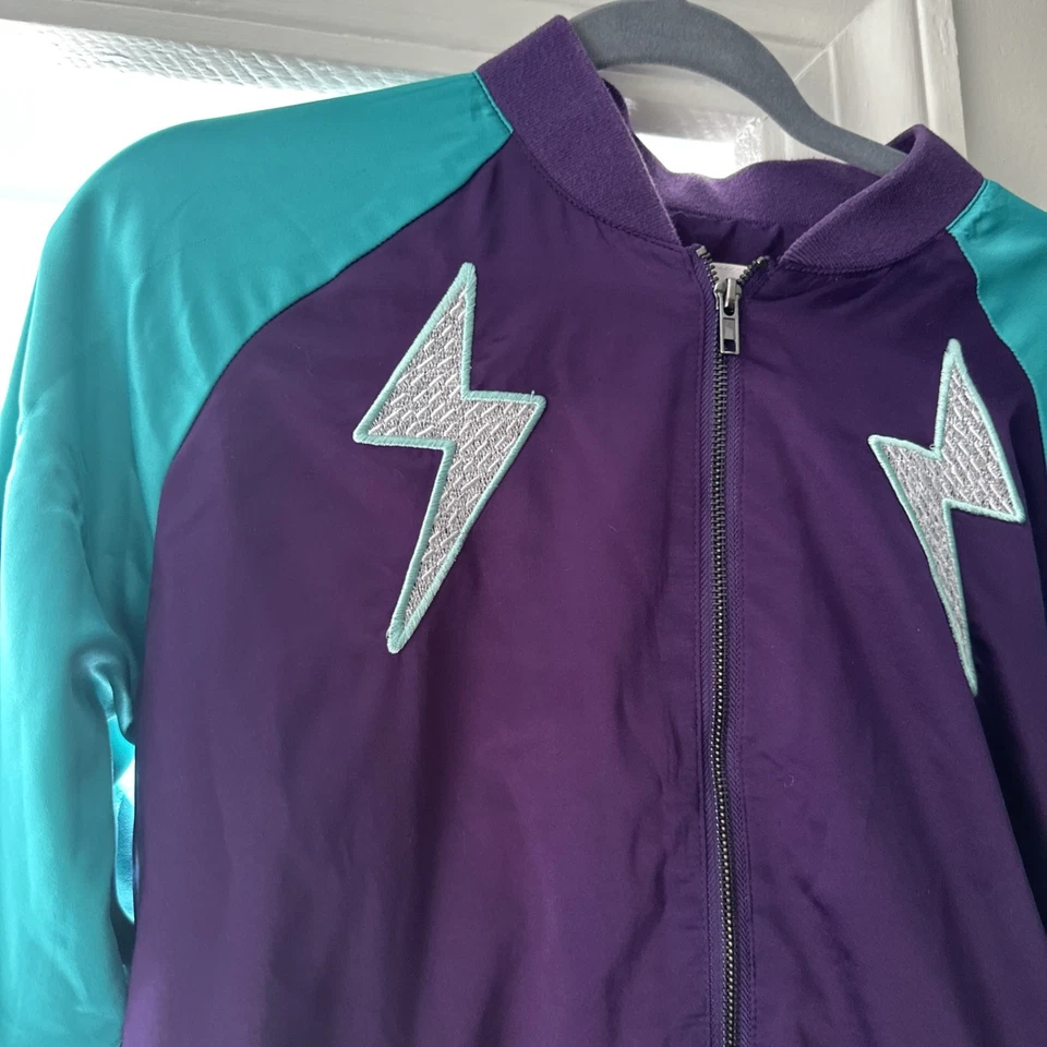Cat & Jack Satin Bomber Youth XXL, Purple, Teal, Rocket Ship, 80's vibe - Image 2 of 4