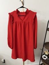 SHEIN Women’s Red Ruffle-Trim Long Sleeve Midi Dress Size Small