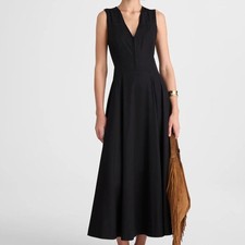 Madewell Black Cotton V-Neck Circle Midi Dress NWT Minimalist Chic Sze 2 Classic
