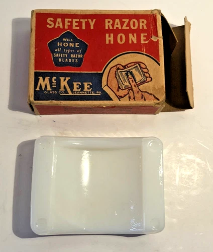 Vintage McKee Milkglass Razor Hone ~ Original Box very good condition