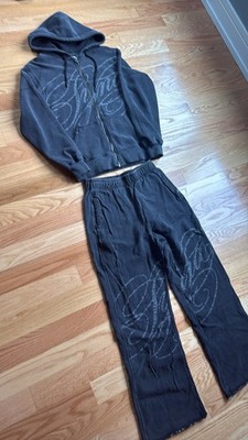 SYNA WORLD Black Script Logo Tracksuit Hoodie & Pants Cotton Blend Zip S