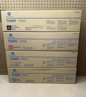 Genuine Konica Minolta Bizhub C654, C754, TN711 Color Toner Full Set KYMC New!