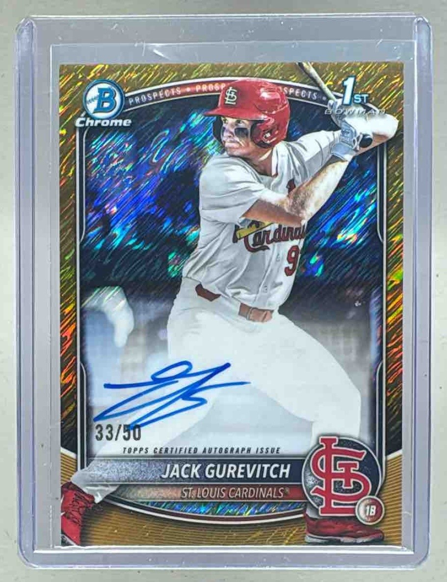 Jack Gurevitch 2025 Bowman Draft Gold Shimmer Refractor Chrome Auto 1st RC /50